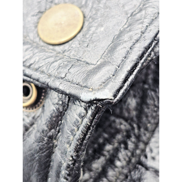 Biker Jacket Punk Rocker Snap Black Coat Size Large Snap & Zipper Pockets Lined - Picture 5 of 12
